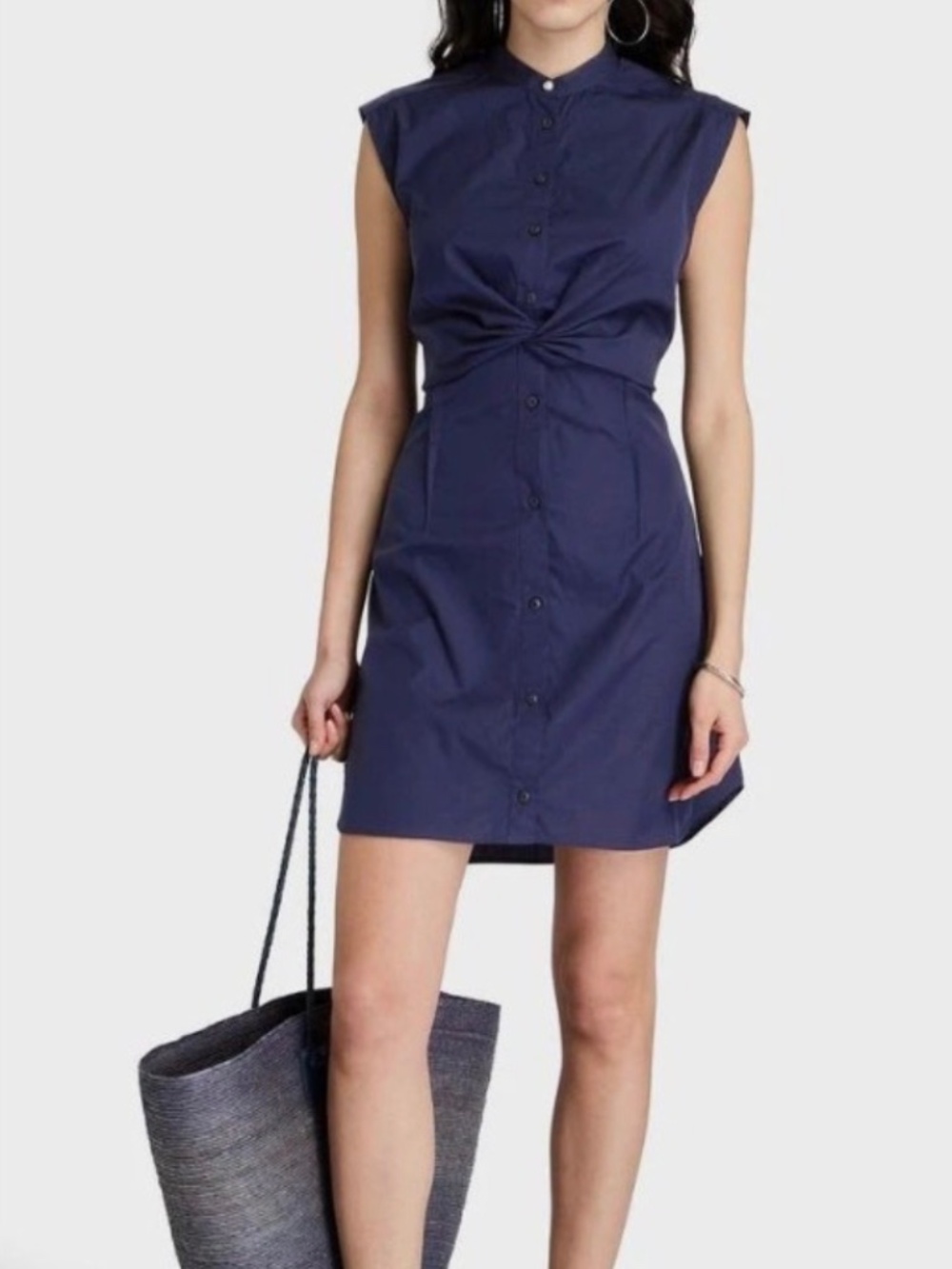 RAG & BONE Louisa Twisted Mini Dress Navy Sleeveless Cotton Poplin Women's 6